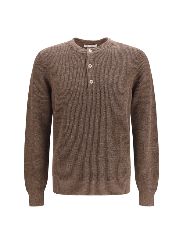 Cotton And Linen Henley Sweater Nocciola+yuta Linen