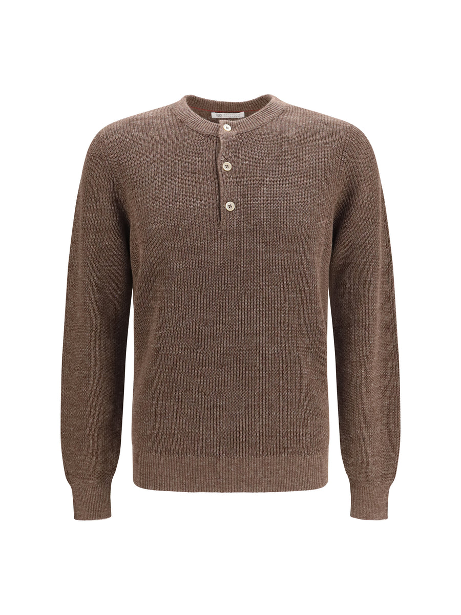 Cotton And Linen Henley Sweater Nocciola+yuta Linen