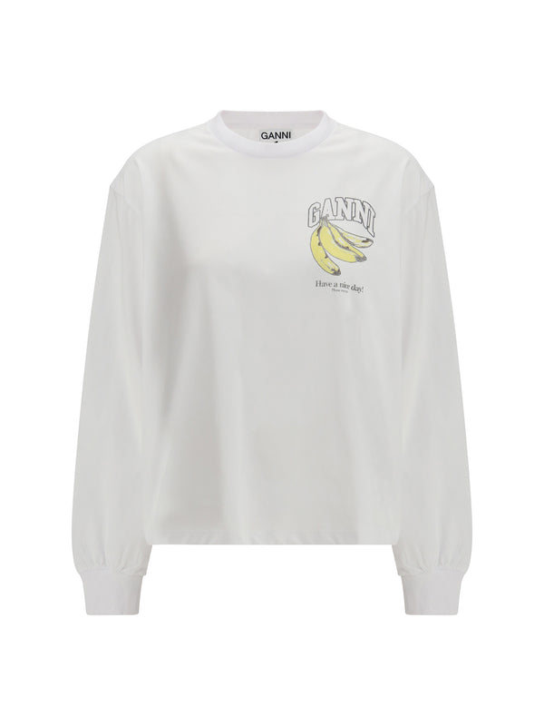 Ganni 100% Cotton long-sleeve t-shirt in white