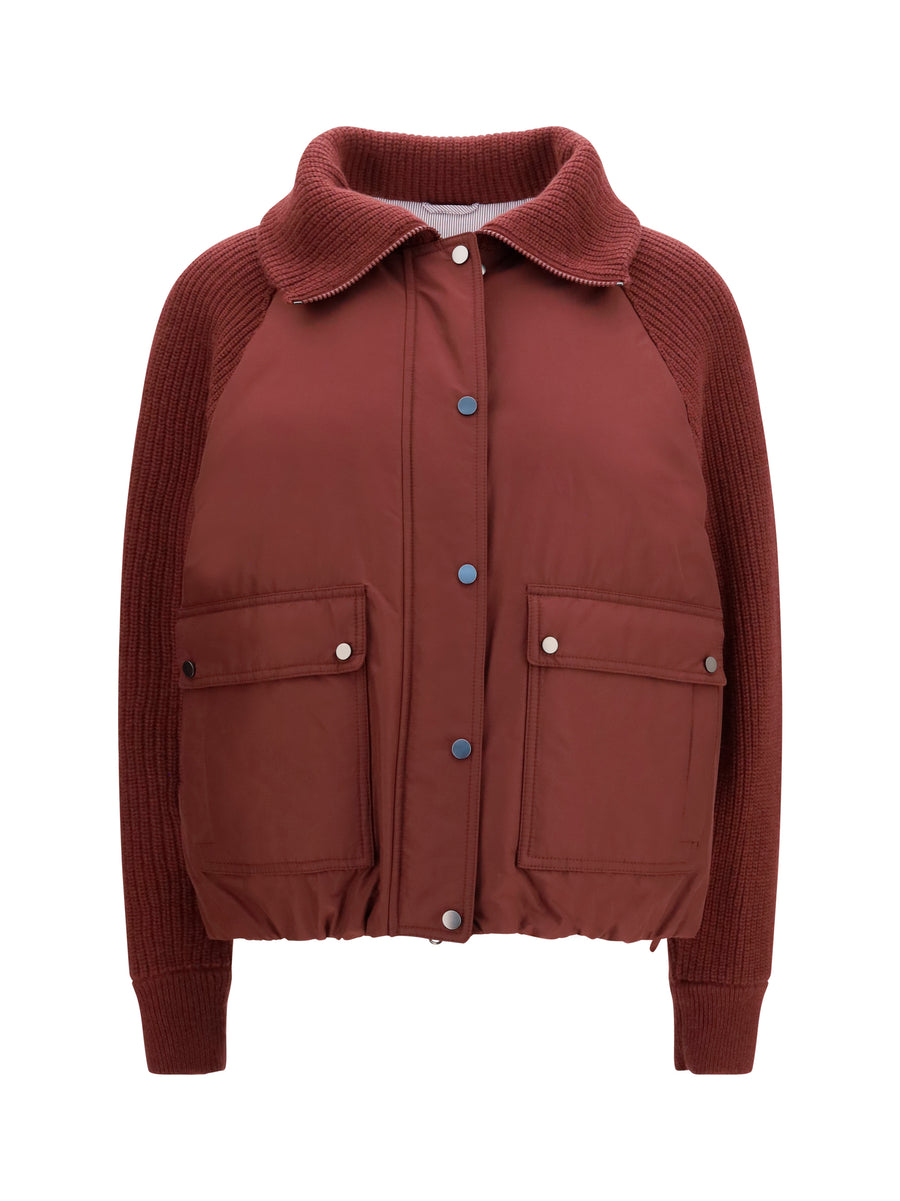 Brunello Cucinelli Outer: 100% Polyester; Inner: 100% Goose Down; Sleeves: Ribbed Wool down jacket in red
