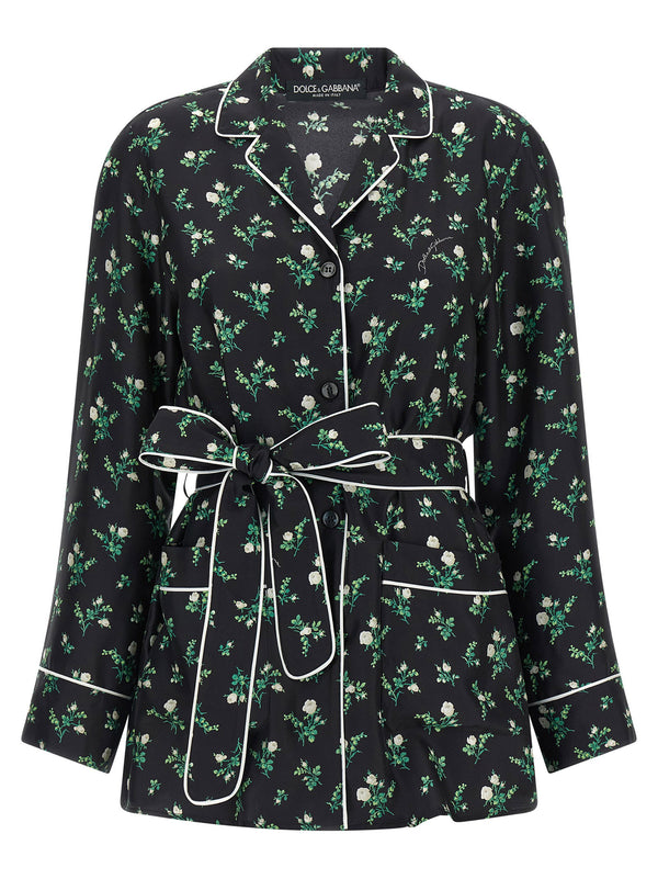 Dolce & Gabbana Floral-Print Silk Twill Shirt — Black