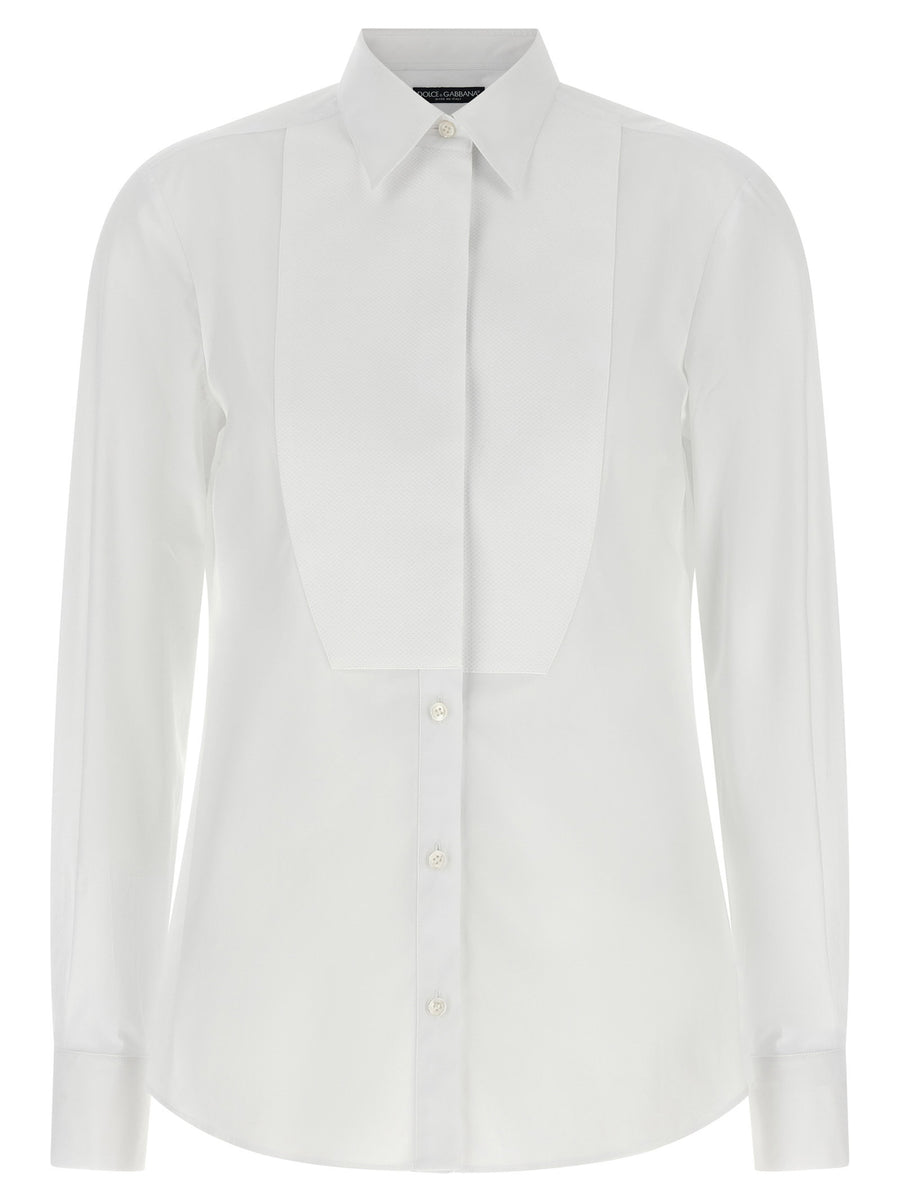 Dolce & Gabbana Tuxedo-Inspired Textured Plastron Shirt — white
