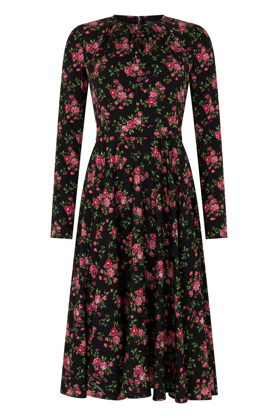 Dress Silk Floral Black Light Blue Polyester