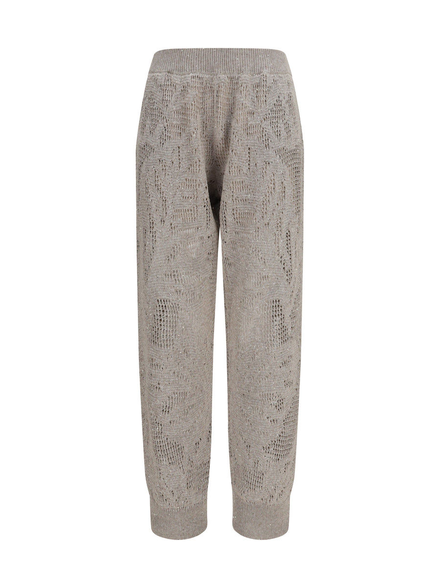 Track Dazzling Water Lillies Pants Beige Freddo Linen; Cotton