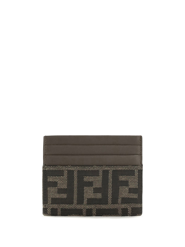 Ff Jacquard And Leather Card Holder Tab.mr+ebano Polyester; Cotton Wallet