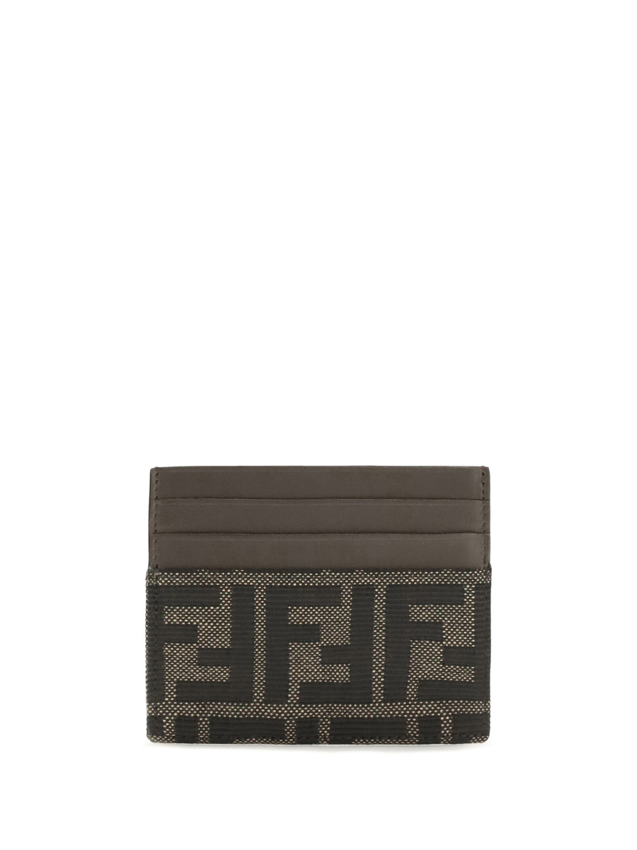 Ff Jacquard And Leather Card Holder Tab.mr+ebano Polyester; Cotton Wallet