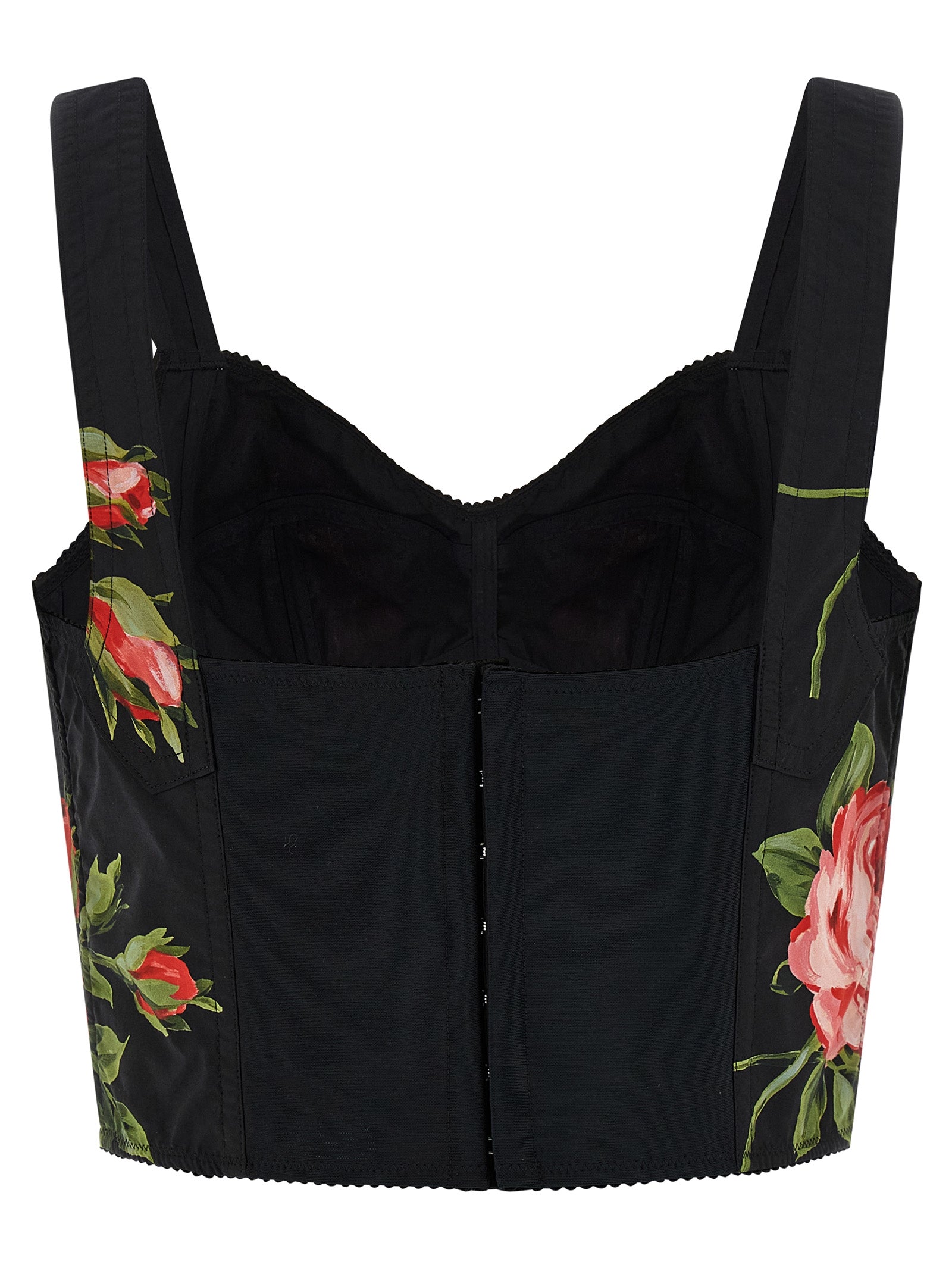 Bouquet Rose Bustier Top Black Cotton Polyamide Elastane Tops