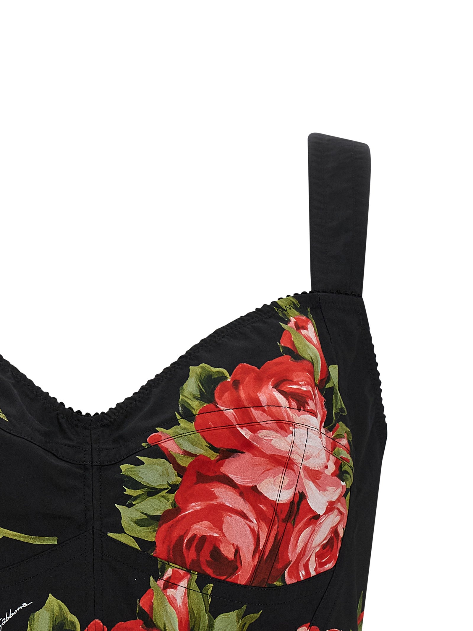Bouquet Rose Bustier Top Black Cotton Polyamide Elastane Tops