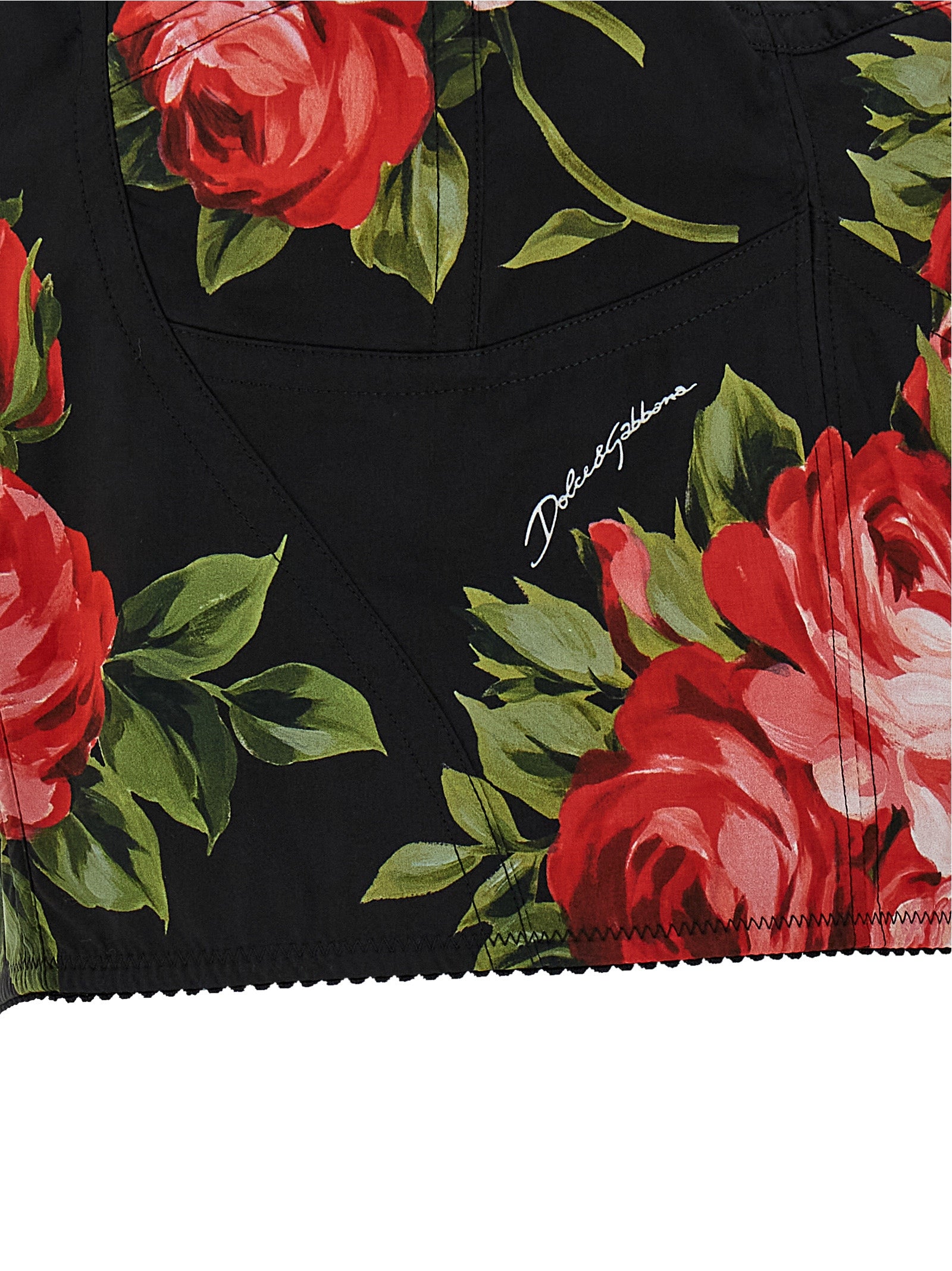 Bouquet Rose Bustier Top Black Cotton Polyamide Elastane Tops