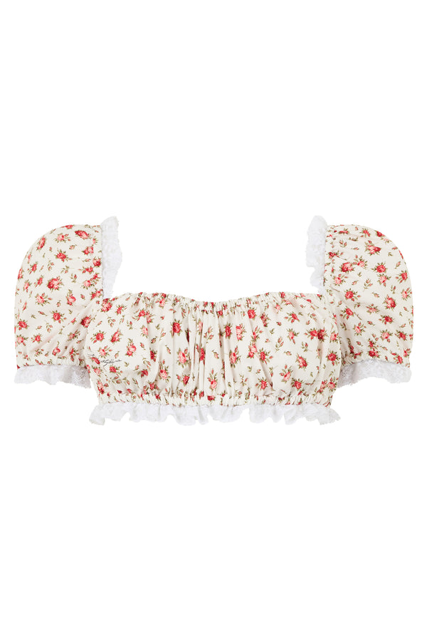 Cropped Floral Top Cream Cotton Tops