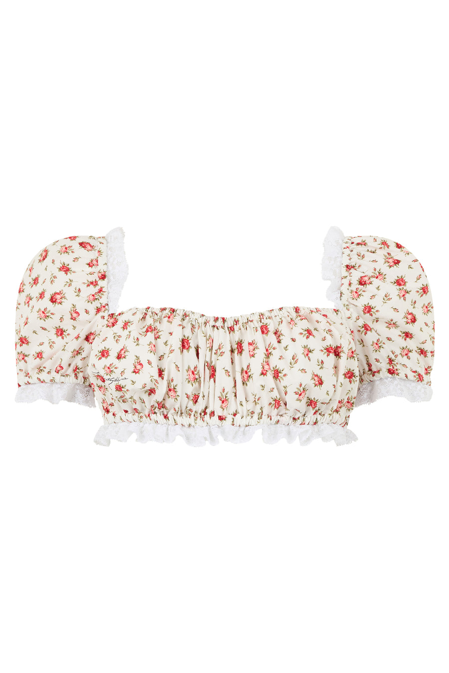Cropped Floral Top Cream Cotton Tops