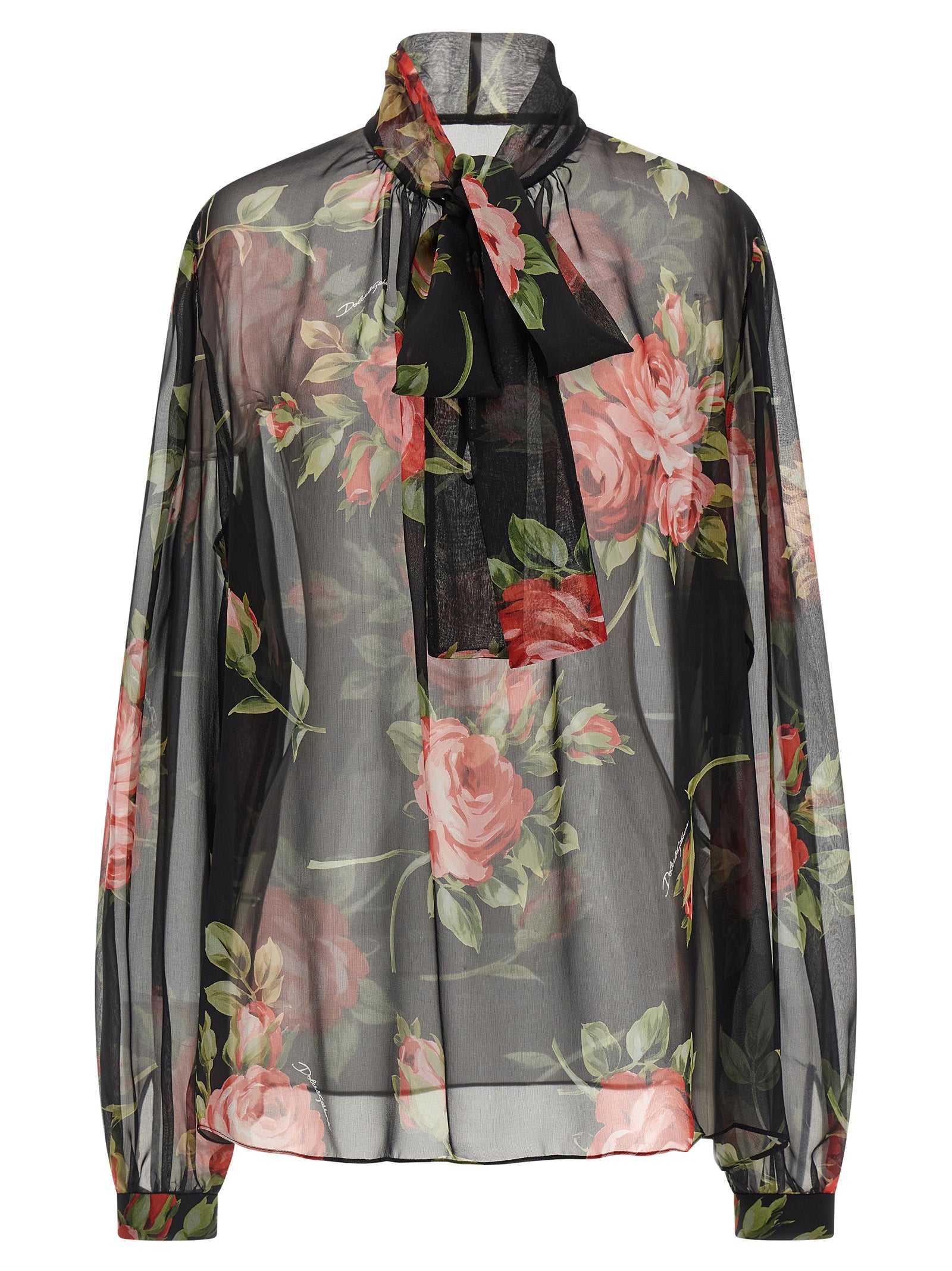 Bouquet Rose Top Black Silk Tops