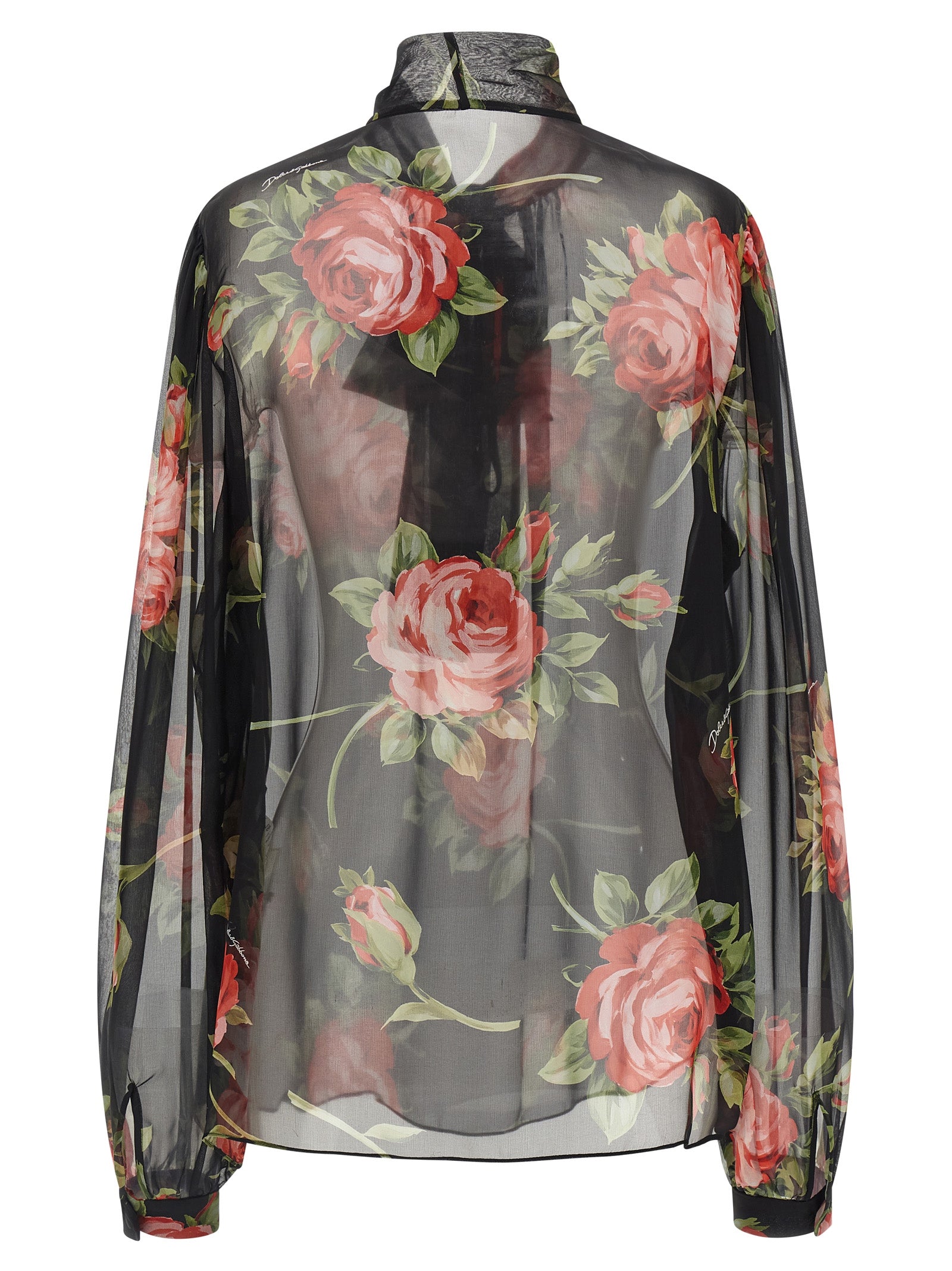 Bouquet Rose Top Black Silk Tops