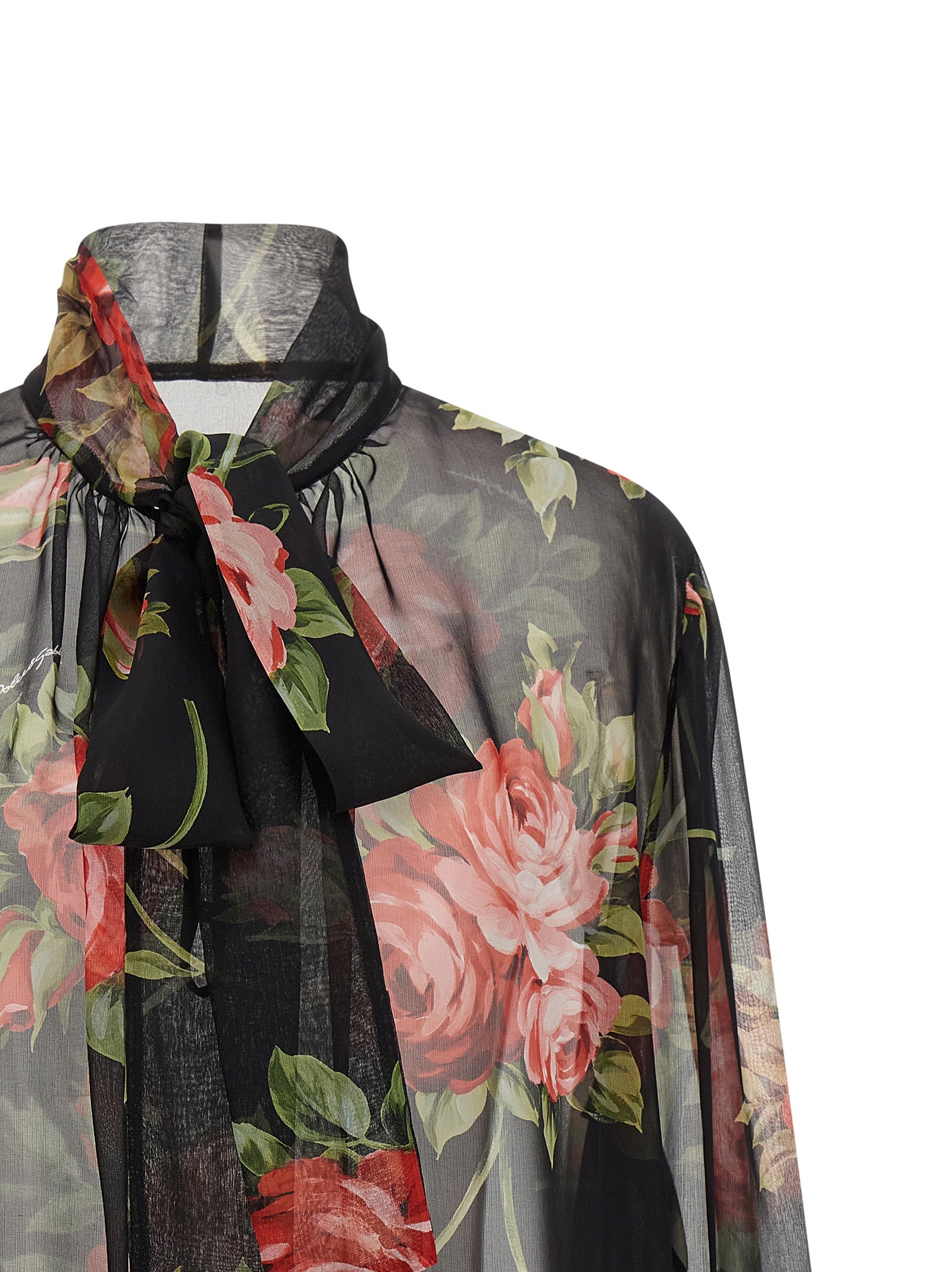 Bouquet Rose Top Black Silk Tops