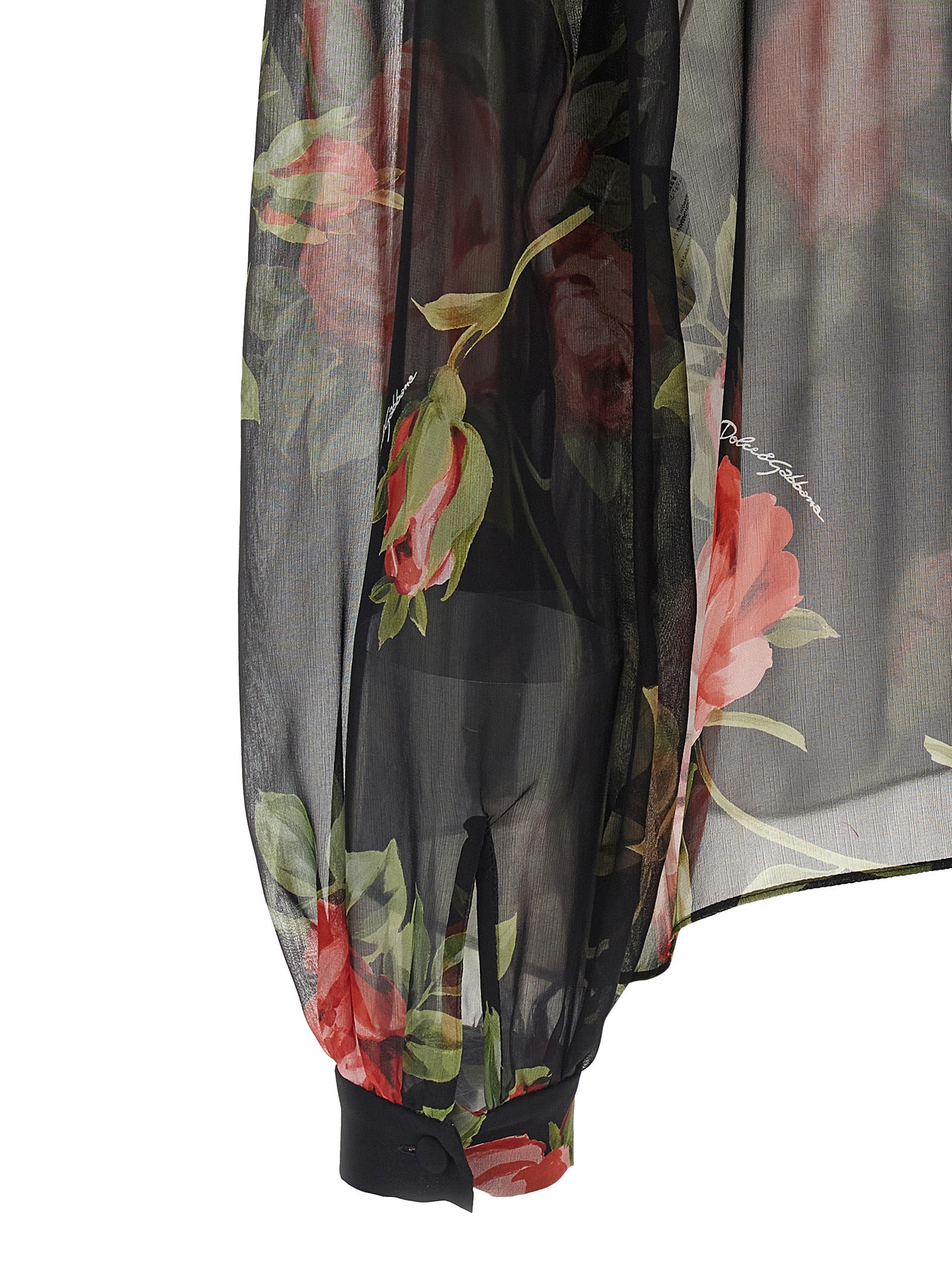 Bouquet Rose Top Black Silk Tops