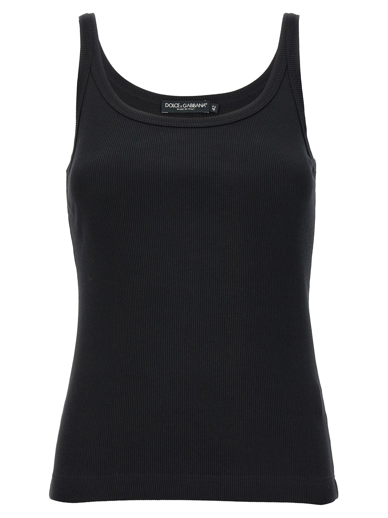 Ribbed tank top Black Cotton Tops