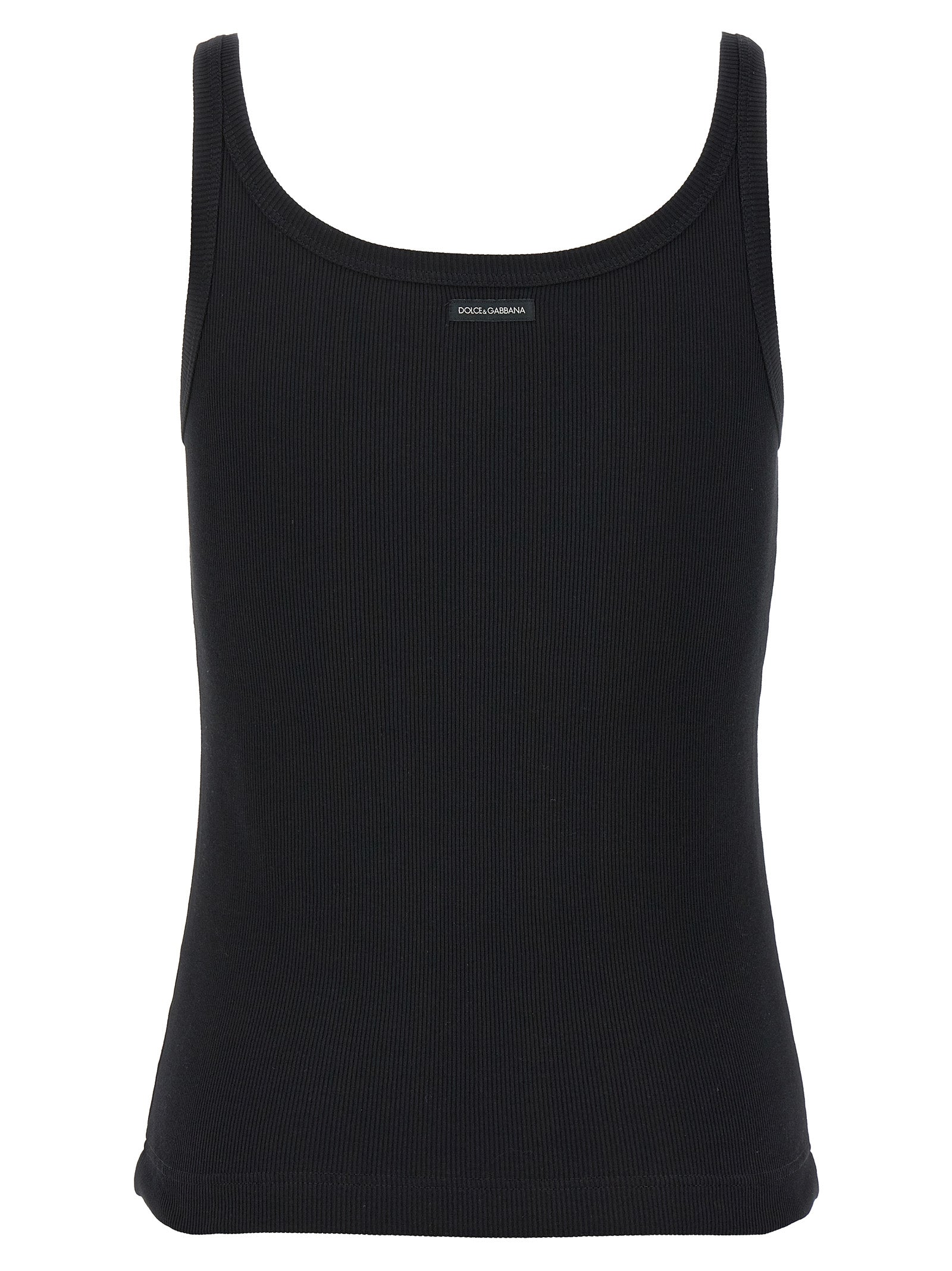 Ribbed tank top Black Cotton Tops