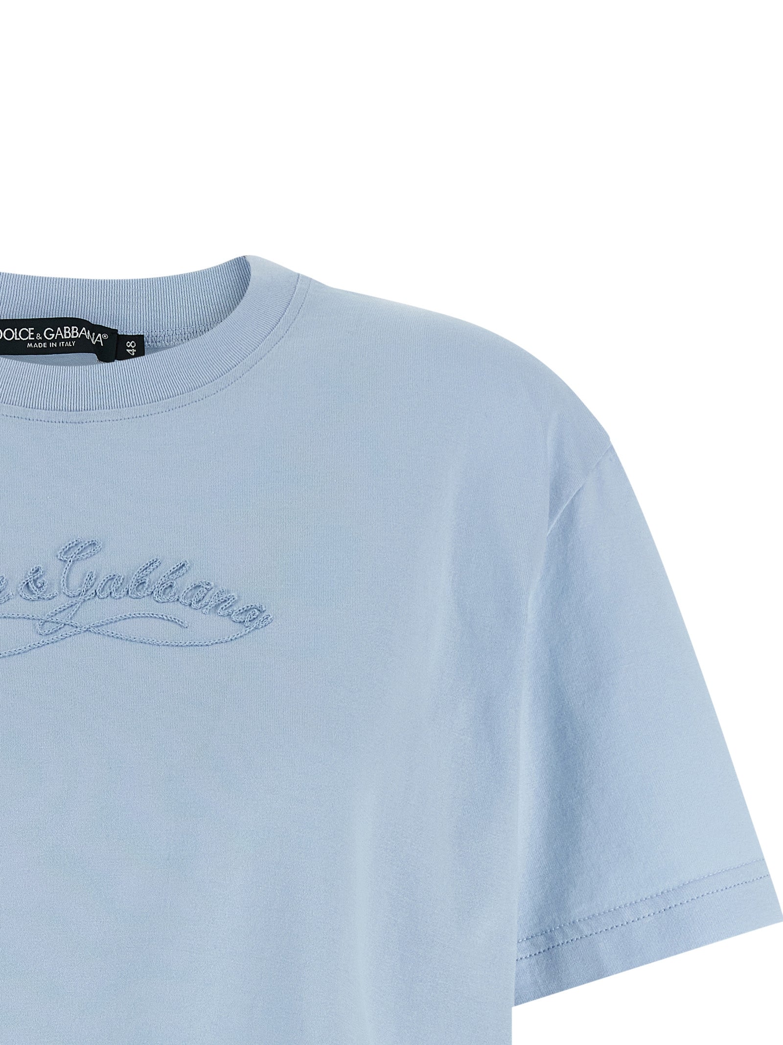 Chain embroidery t-shirt Light Blue Cotton