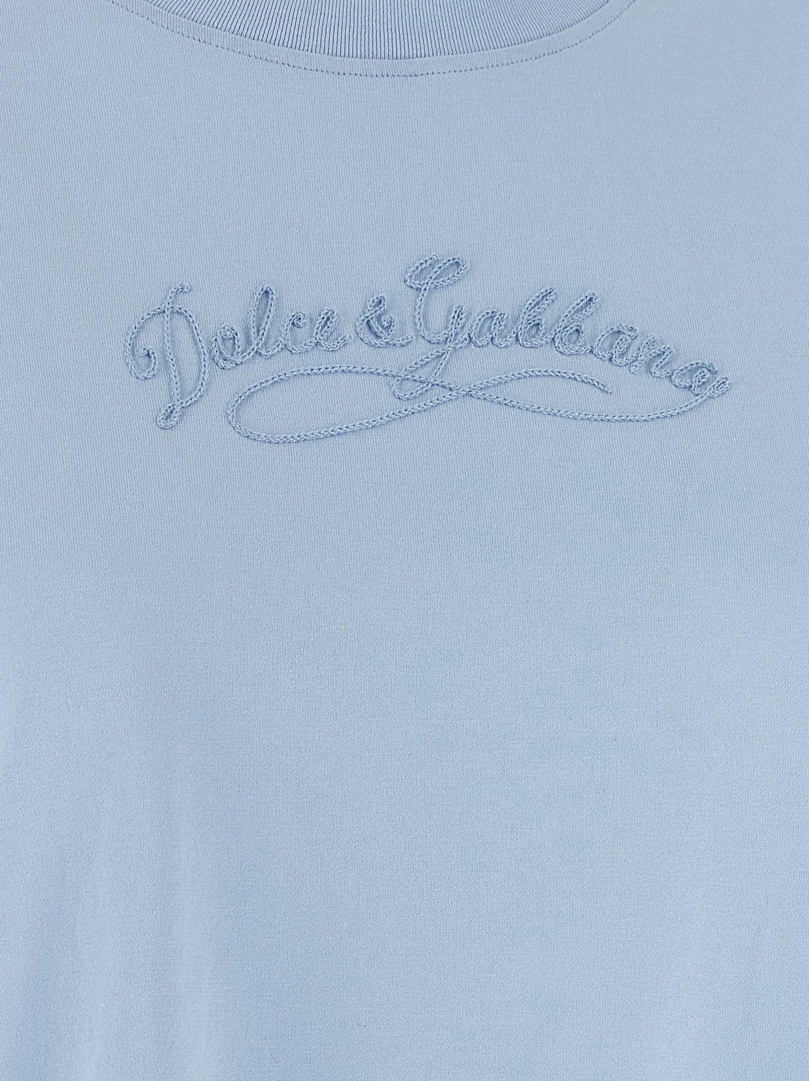 Chain embroidery t-shirt Light Blue Cotton