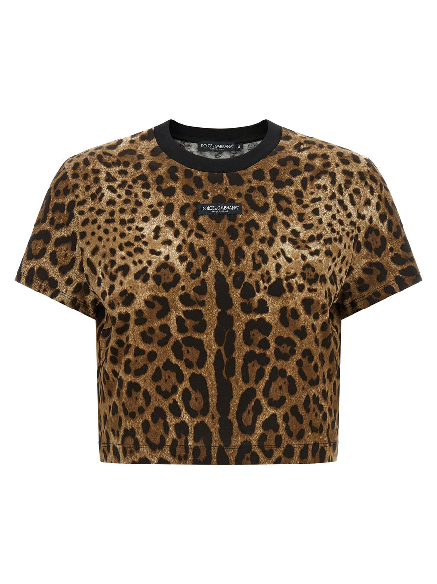 Dolce & Gabbana Leo-Print Cropped T-Shirt — Brown