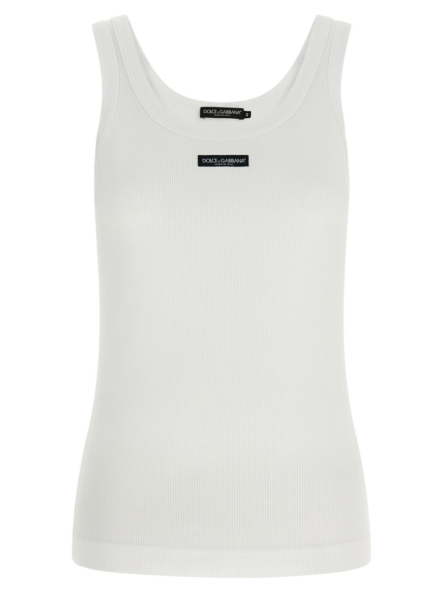 Dolce & Gabbana Ribbed Cotton Logo-Patch Tank Top — White