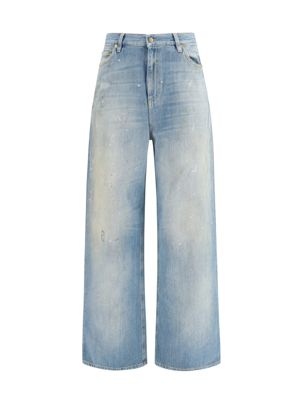 Embroidered Logo Denim Jeans Blue Cotton