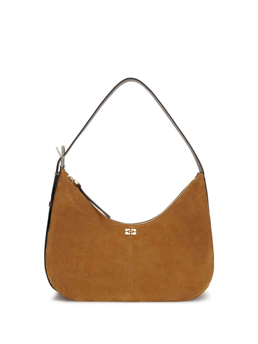 Ganni 100% recycled polyester shoulder bag in brown
