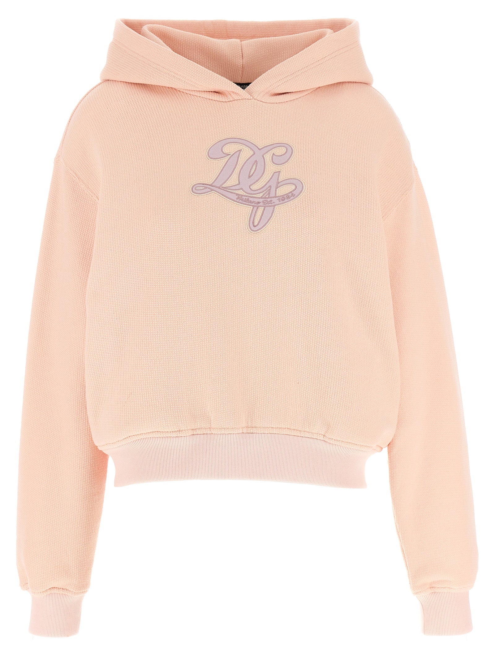 Logo Embroidery Hoodie Pink Cotton Sweatshirt