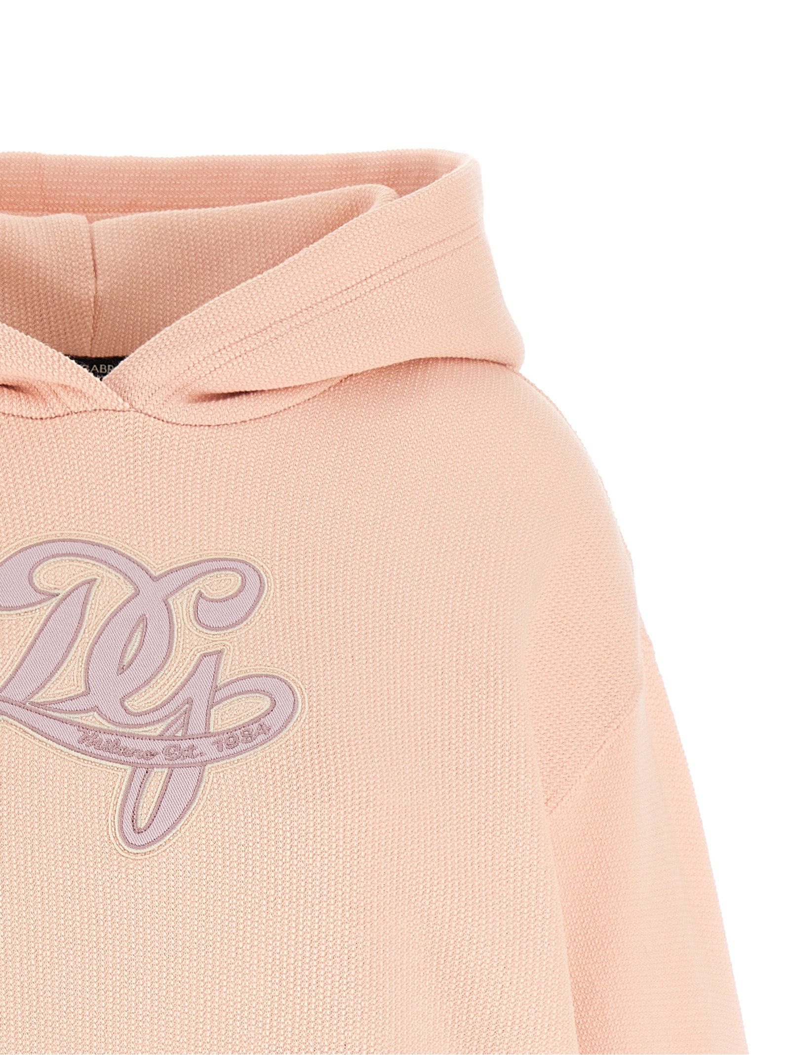 Logo Embroidery Hoodie Pink Cotton Sweatshirt