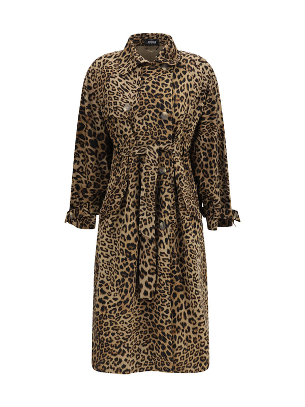 Batwing Sleeve Trench Coat Animalier Cotton; Elastane
