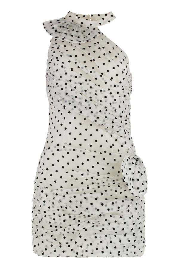 Polka-Dot Mini-Dress White Silk