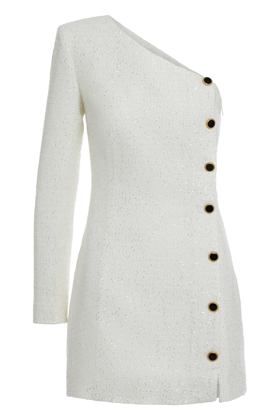 Mini Knitted Dress With Decorative Buttons White Polyamide