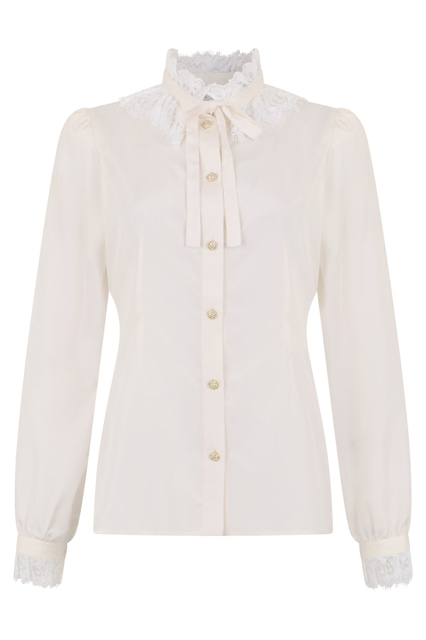 Shirt With Lace, Cotton, White