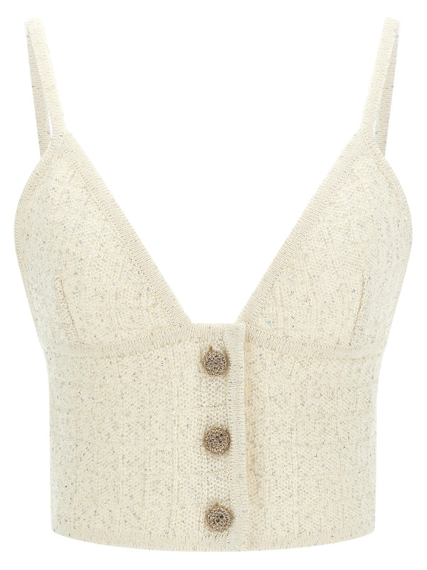 Alessandra Rich Micro-Sequin Knit Tank Top — Cream