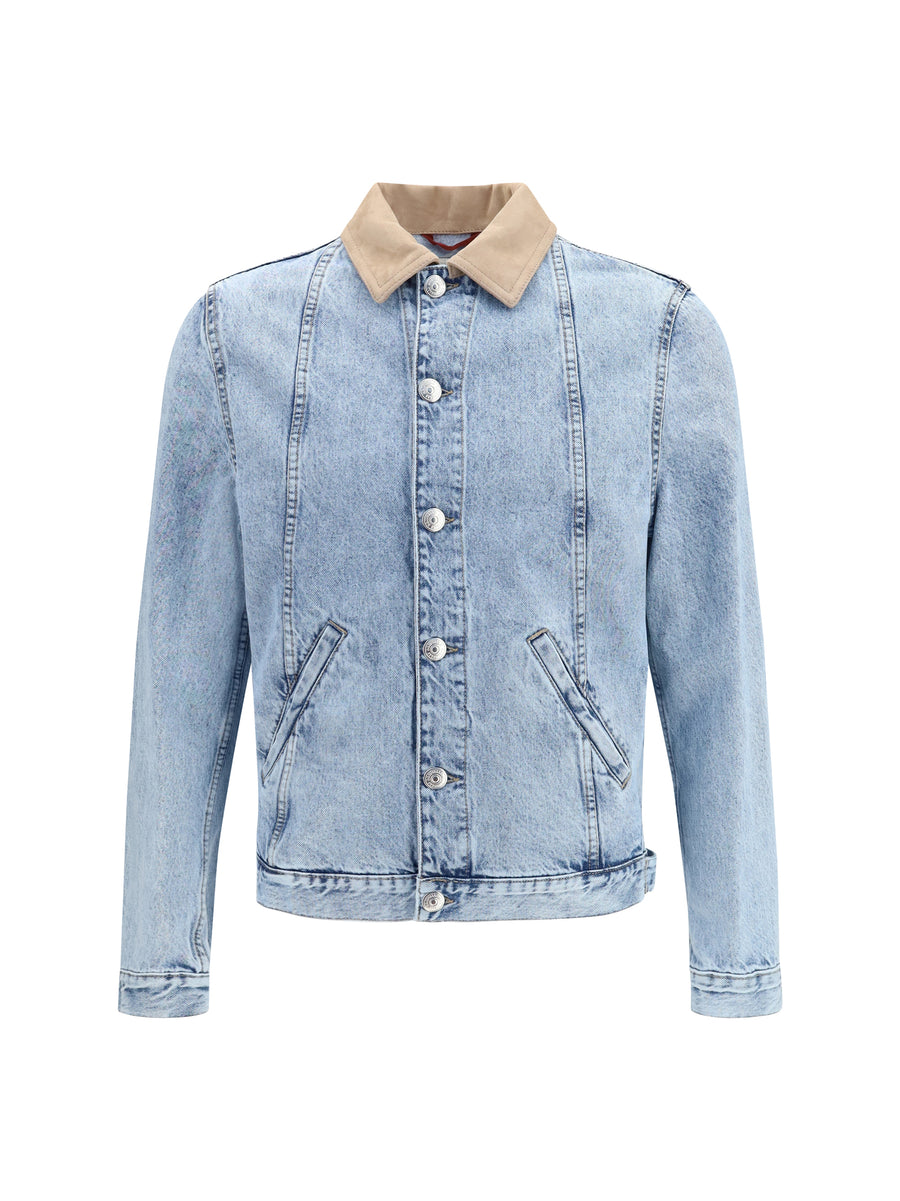Denim Jacket With Suede Collar Light Cotton