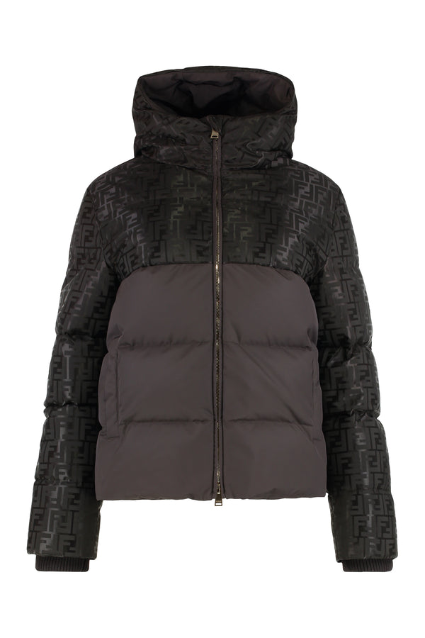 Down Jacket Ff Jacquard Brown Cotton Puffer