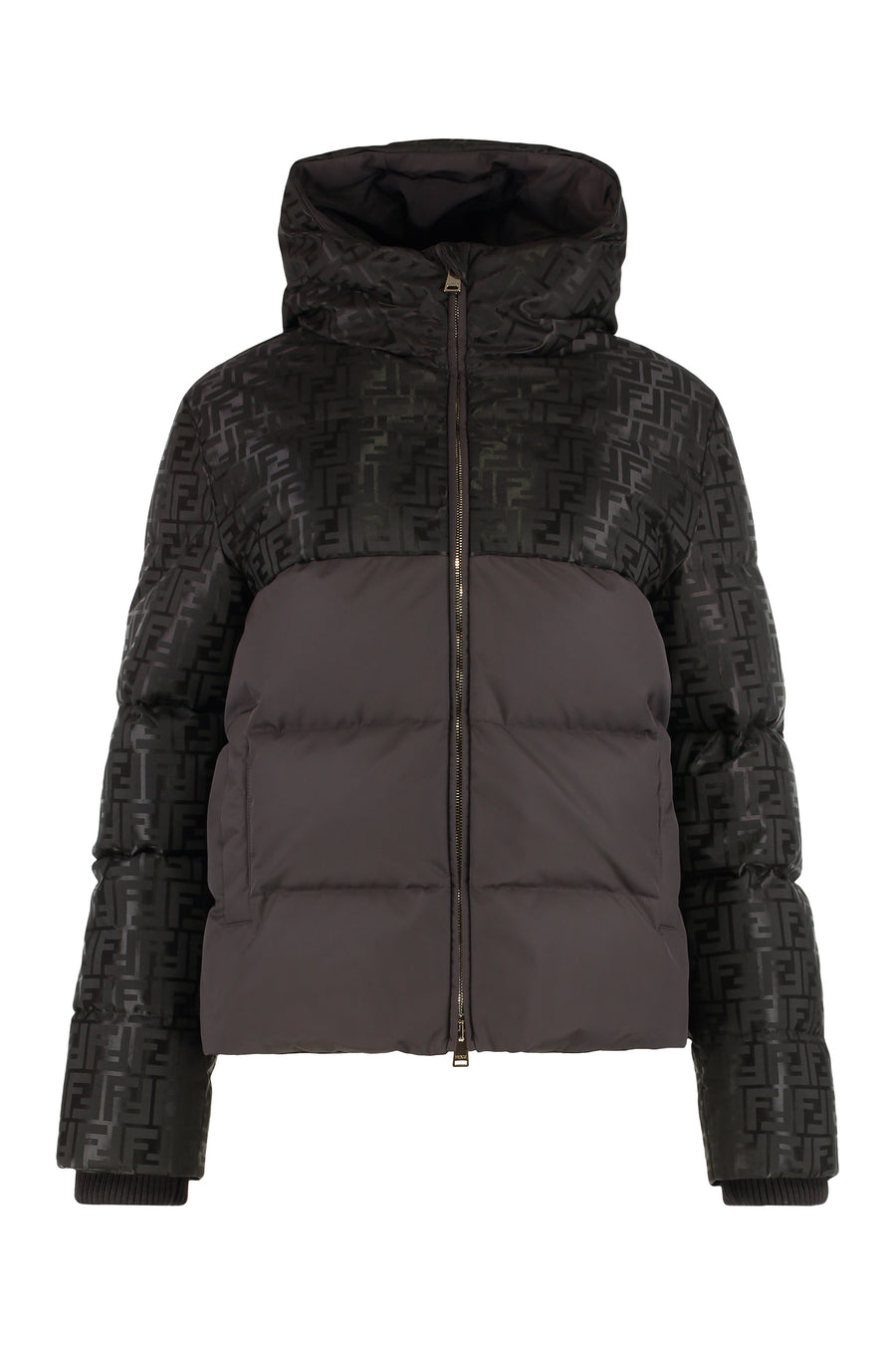 Down Jacket Ff Jacquard Brown Cotton Puffer