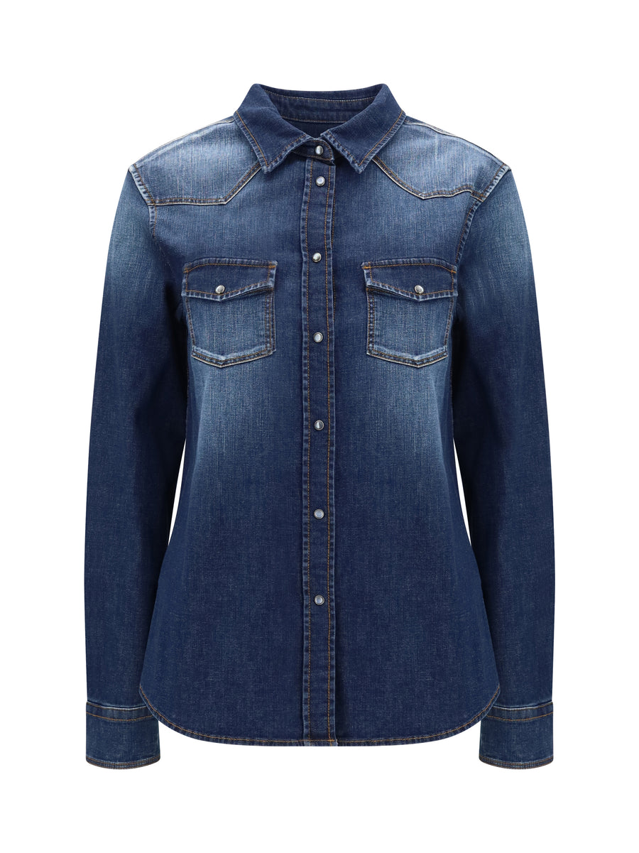 Lightweight Denim Western Long Sleeve Shirt 200f Cotton