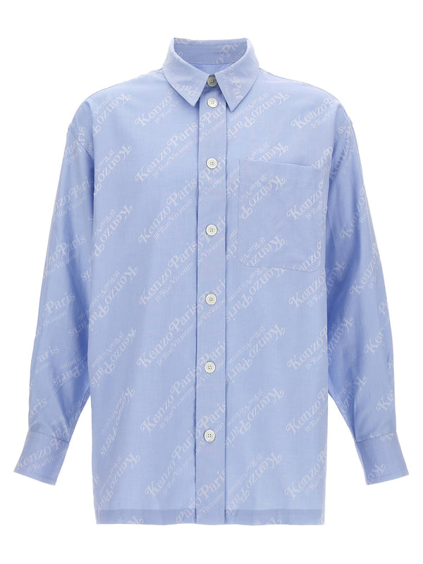 Kenzo Logo-Print Cotton Shirt — Blue