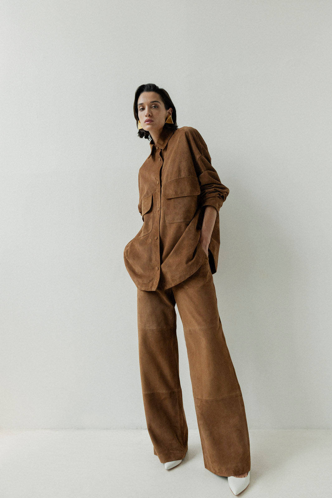 Giacca Camicia Suede Tabacco 36