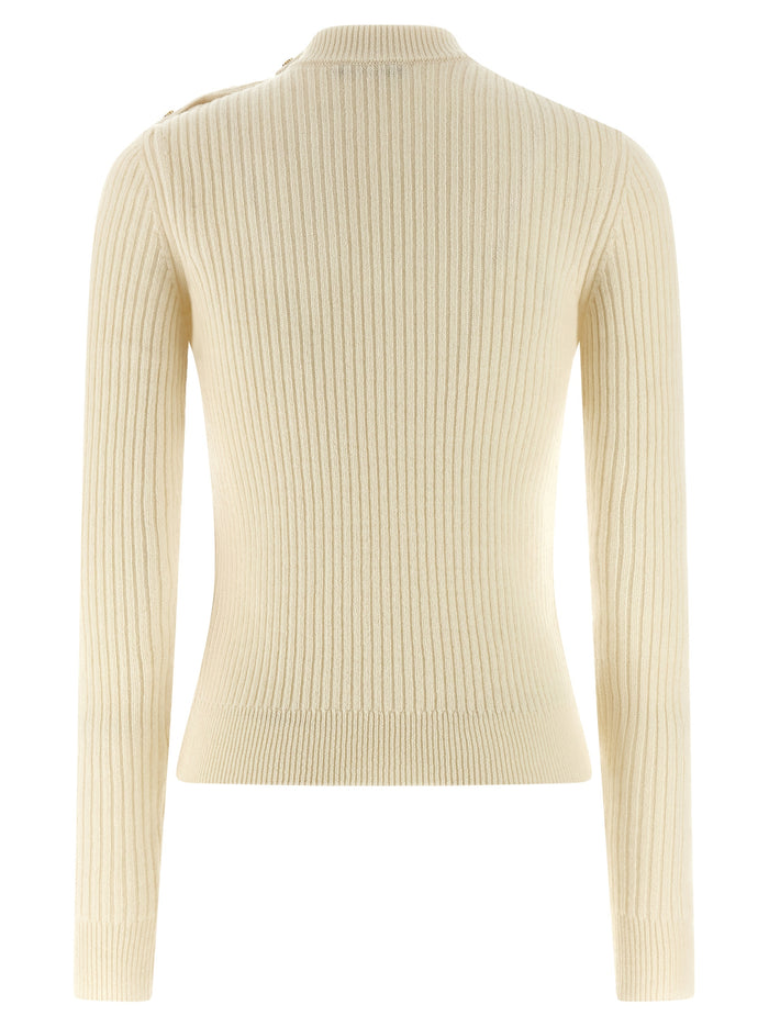 Ribbed sweater White Cachemire Virgin Wool Sweater, Cardigans