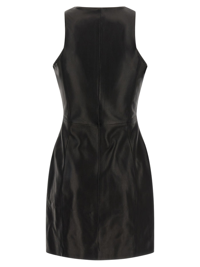 Maxi Zip Leather Dress Black Lamb (ovis Aries)