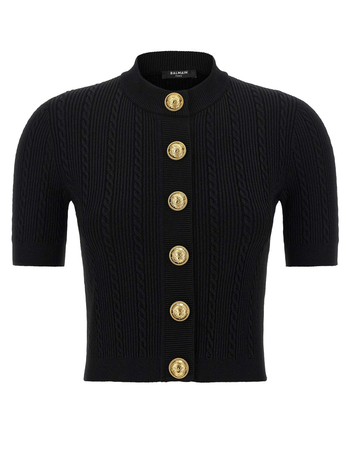 Short sleeve cardigan Black Viscose Sweater, Cardigans