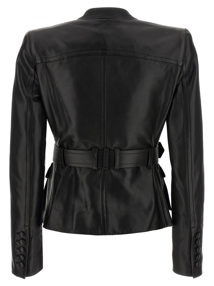 Leather Jacket Black Lamb (ovis Aries) Down Jacket, Parka, Casual