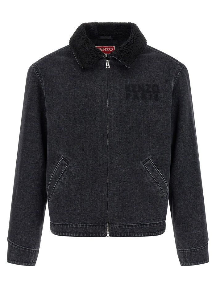 KENZO Happy Tiger denim jacket Black Cotton Down Jacket, Parka, Casual