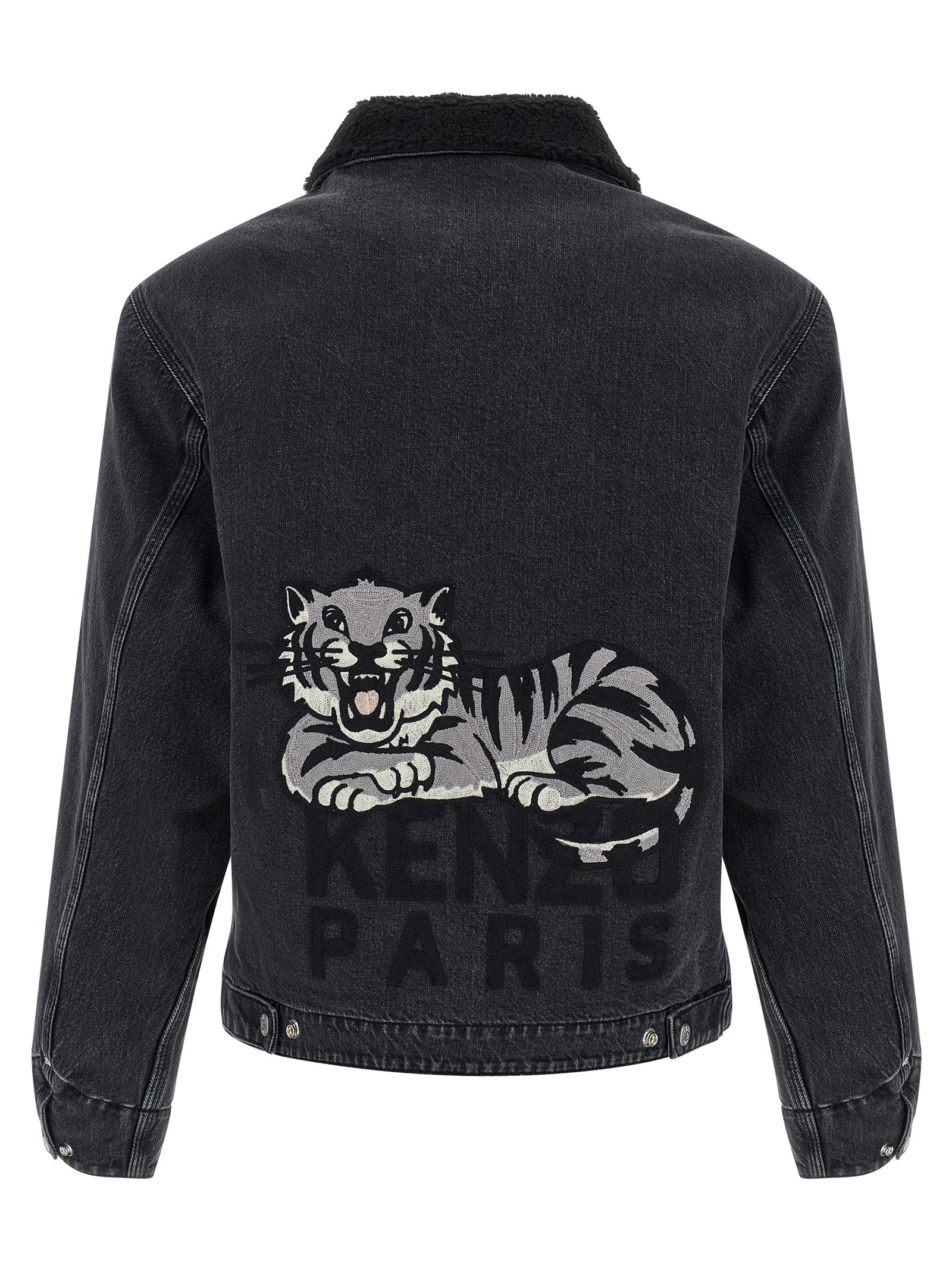 KENZO Happy Tiger denim jacket Black Cotton Down Jacket, Parka, Casual