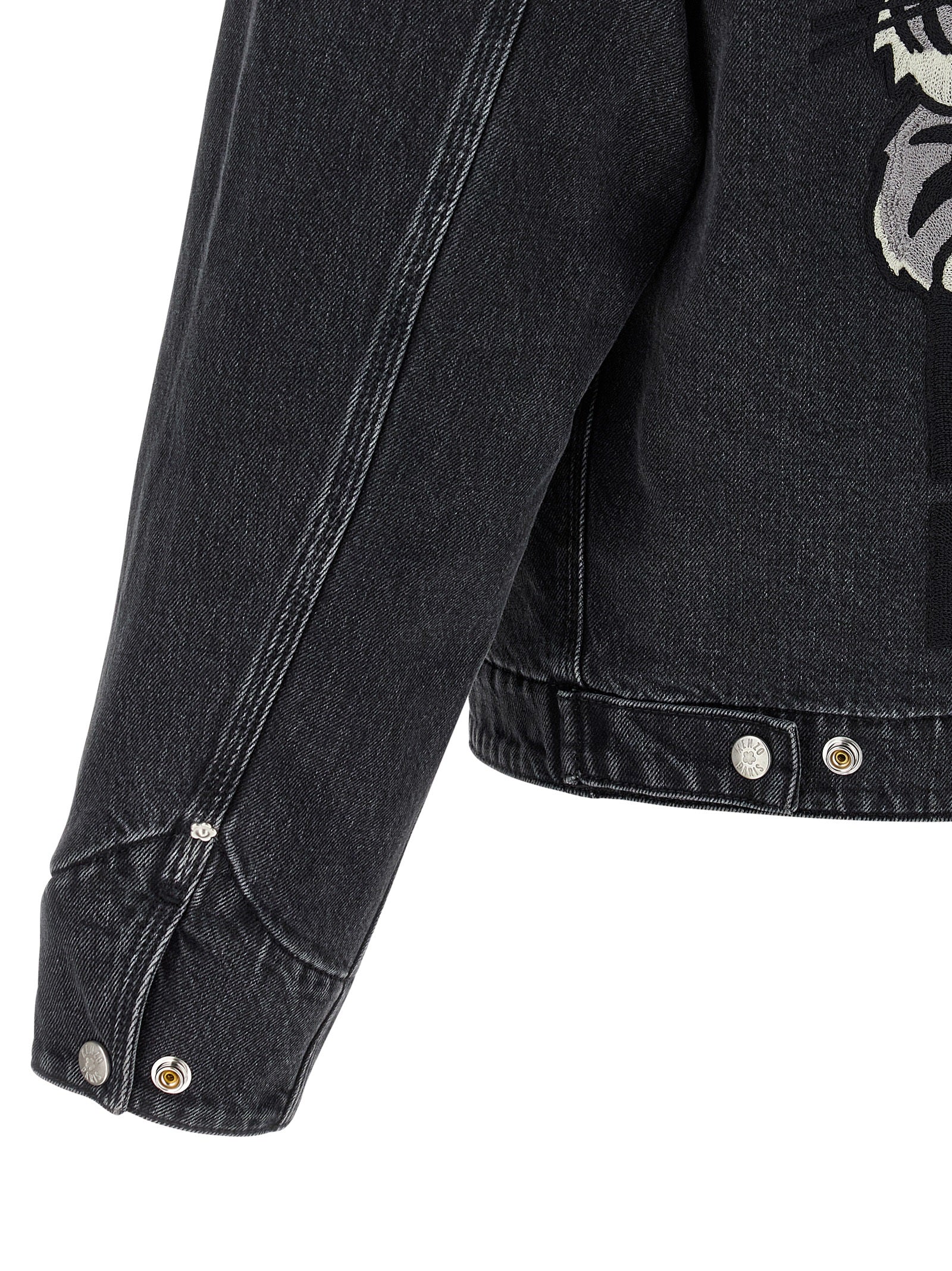KENZO Happy Tiger denim jacket Black Cotton Down Jacket, Parka, Casual