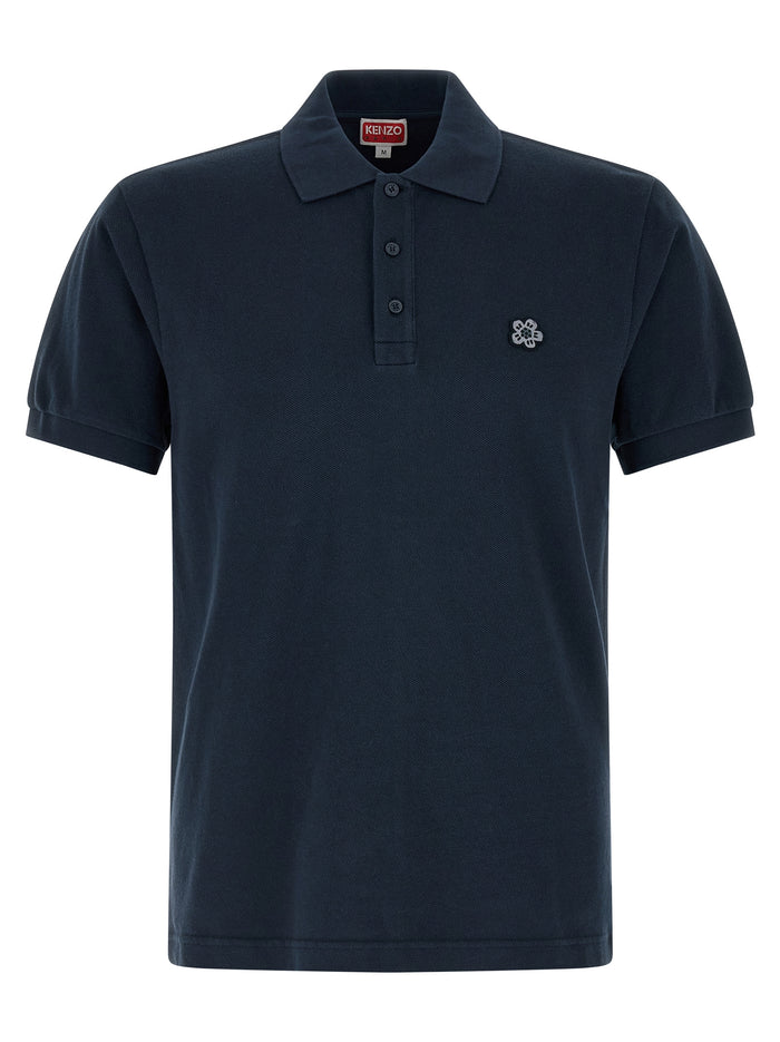 Boke Flower Polo Shirt Blue Cotton