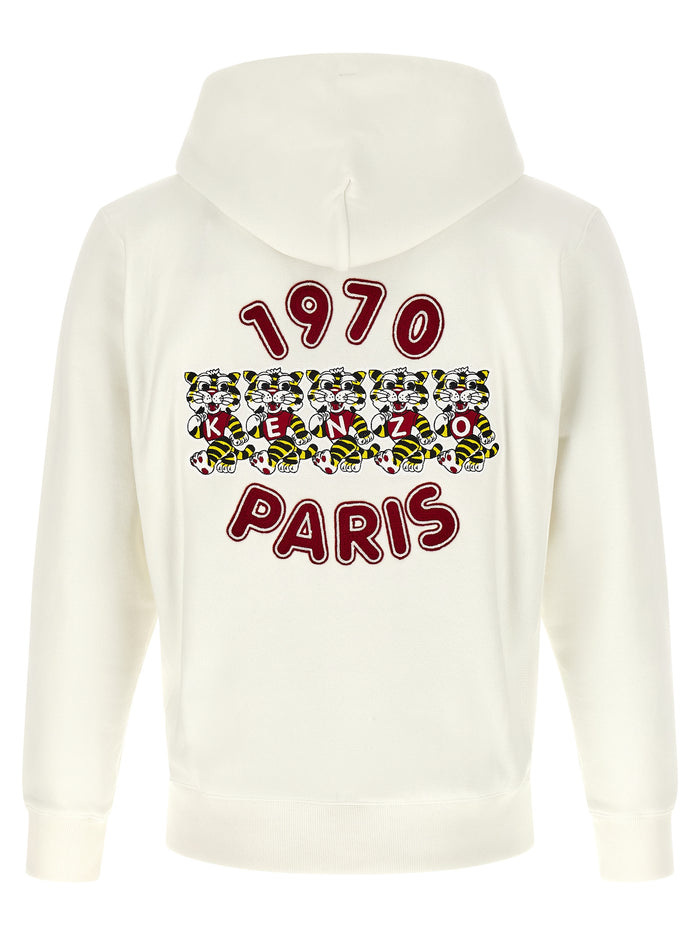 Wild Tiger Embroidered hoodie White Cotton Sweatshirt