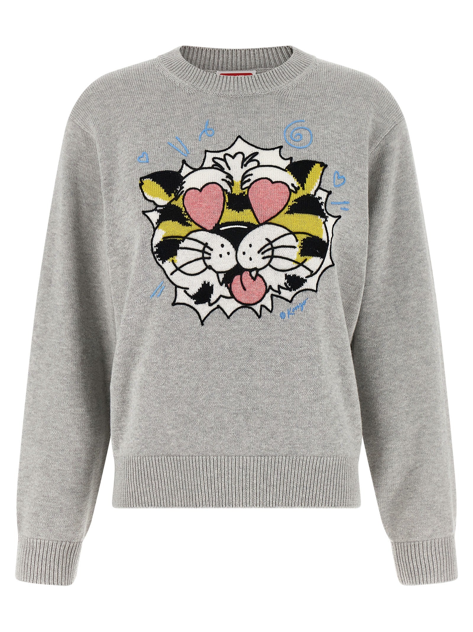 KENZO Wild Tiger sweater Gray Wool Sweater, Cardigans